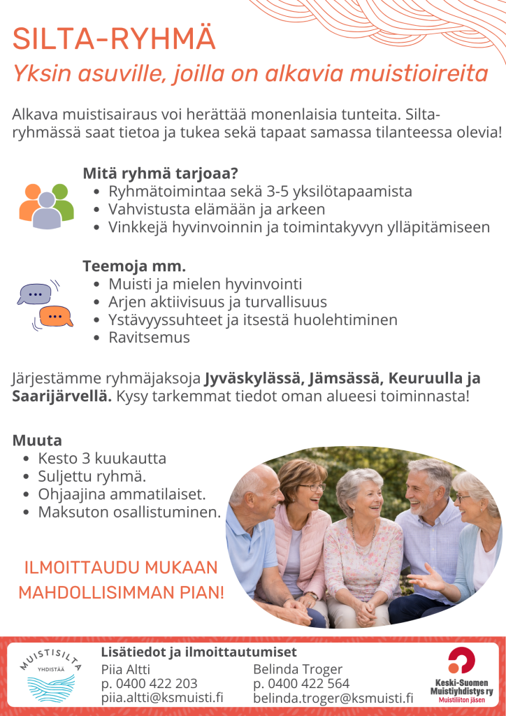Silta-ryhmässä kohtaat ihmisiä, joilla on arkeen vaikuttavia muistioireita.