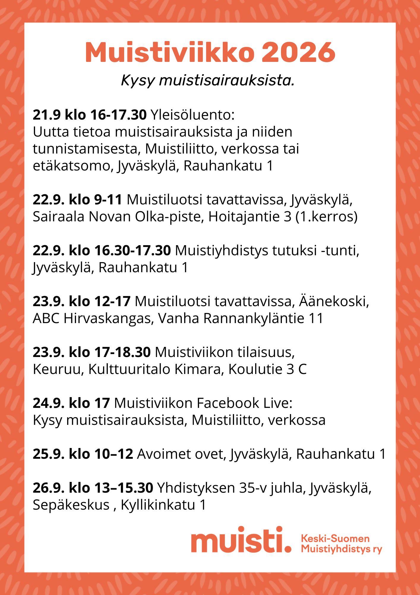 Muistiviikon tapahtumia