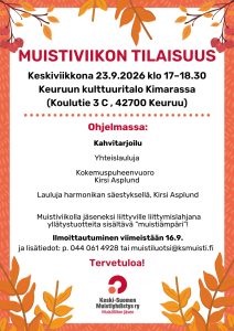 Muistiviikon tilaisuus 23.9. Keuruulla