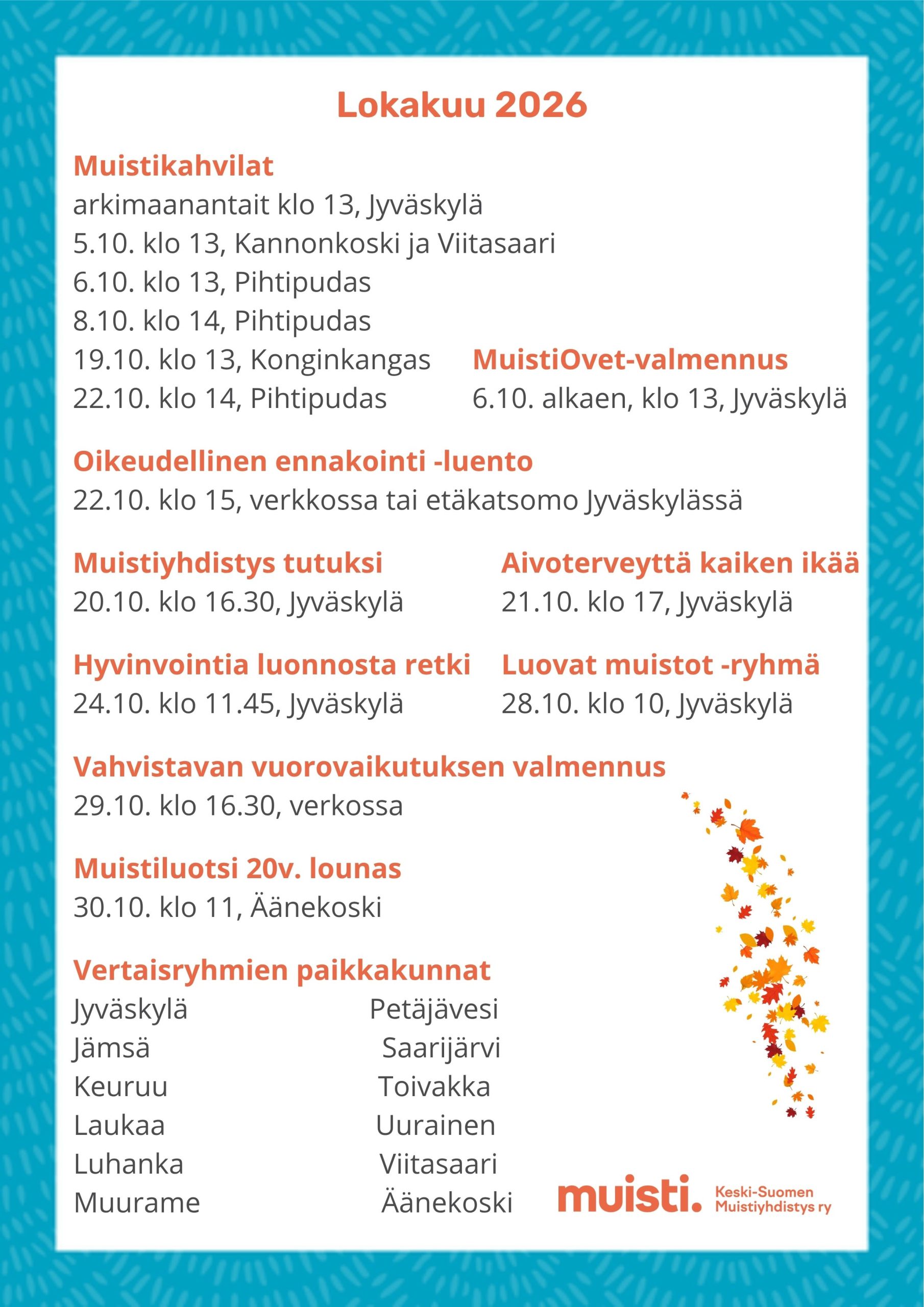 Lokakuun 2026 toimintaa